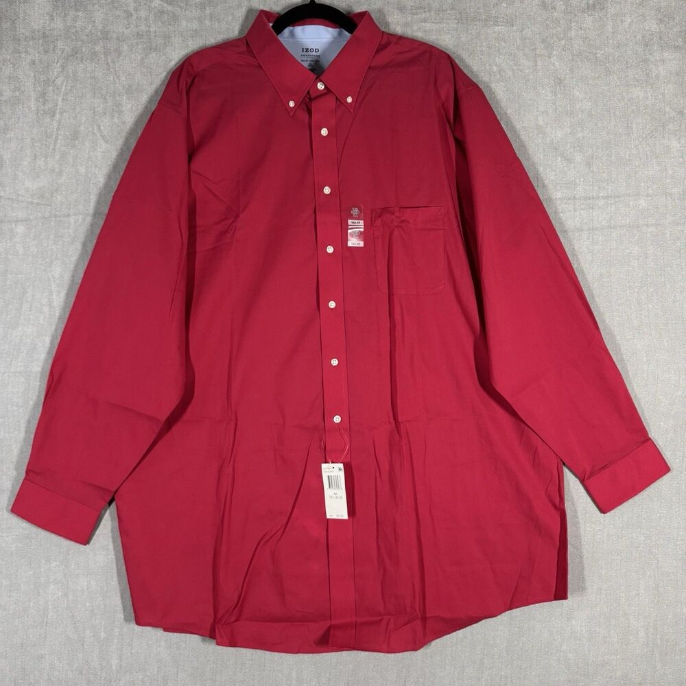 IZOD Advantage Performance Men’s 2XL Tall 18.5 35/36 Red Stretch Dress Shirt NWT